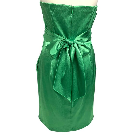Love Reign Strapless Pleated Tie-Back Mini Cocktail Dress 9 Green Charmeuse - Picture 4 of 9